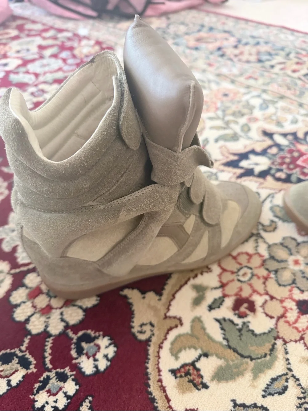 Isabel Marant Taupe High-Top Suede Wedge Sneakers